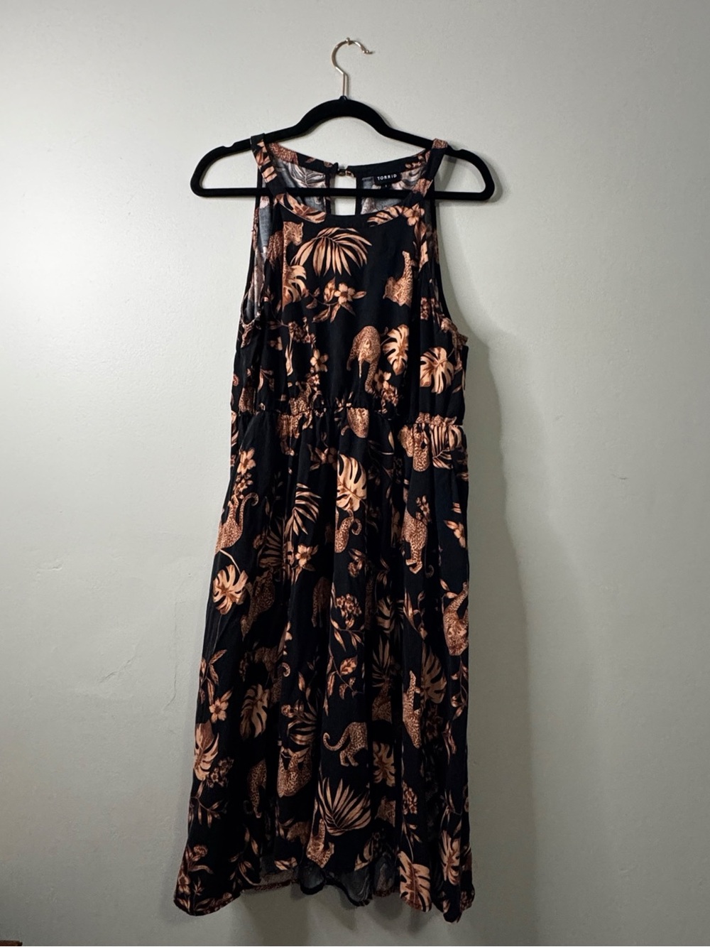 Torrid Size 1 Leopard Tropical Jungle Print Maxi Dress Black 14/16